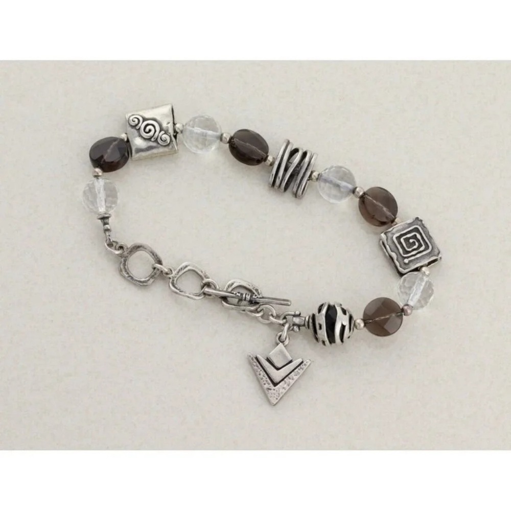 Vintage Silpada Smoky, Brown Quartz and Silver Beaded Bracelet